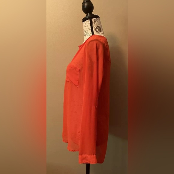 Six Degrees of Separation Medium Orange Sheer Blouse with Adjustable Sleeves - Picture 2 of 7